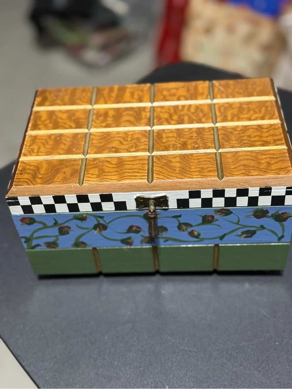 Wooden Grid Accent Box Hand Crafted